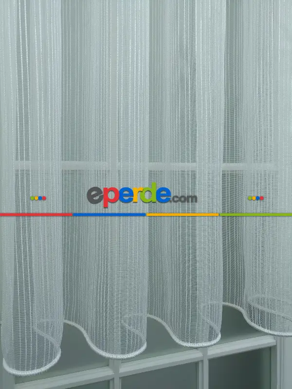 Mutfak Tül Perde - Pileli Düz Mutfak Perdesi- Ekru