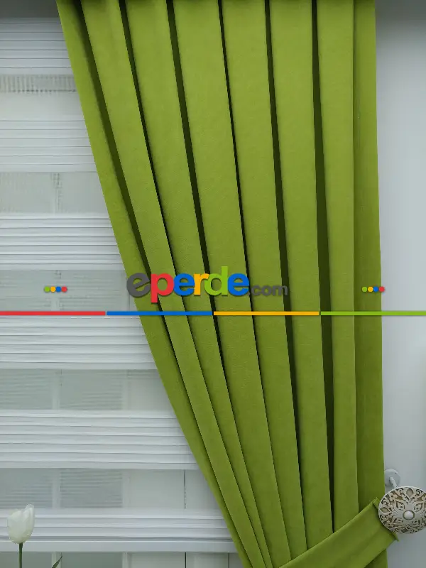 Salon Fon - Fıstık Yeşili Düz Fon Perde ( 280 Eninde )- Fıstık Yeşili 