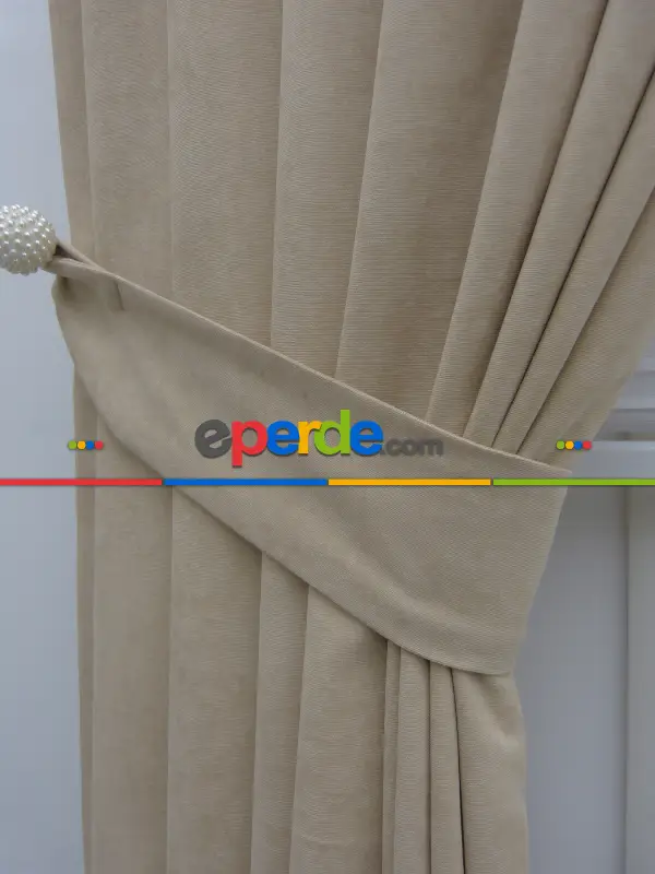 %25 İndirimli!!! Kum Beji Rengi Düz Fon Perde (fon Demiri Hediyeli)- Kum Beji