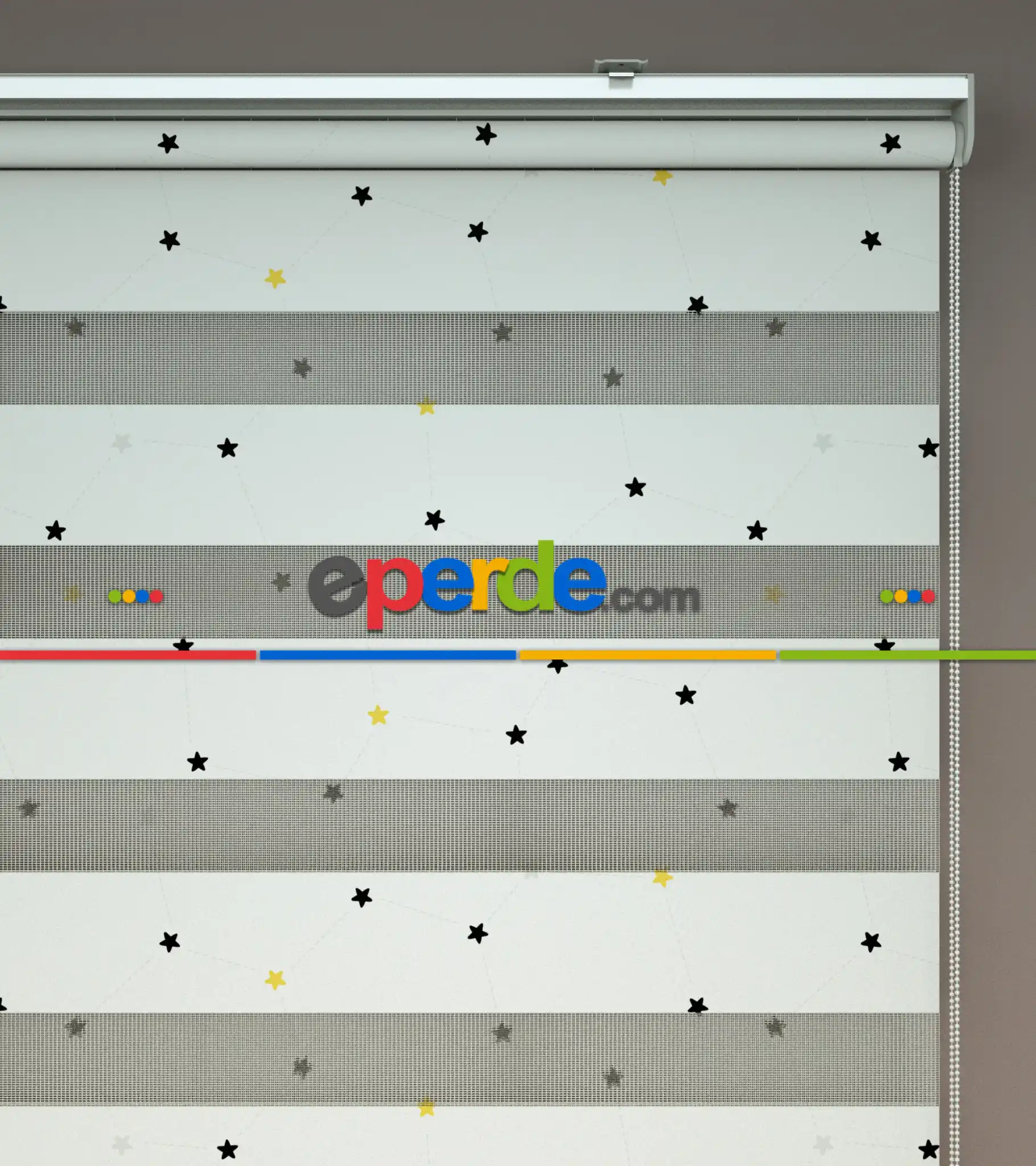 Siyah, Sarı Renklerde Küçük Yıldız Desenli Baskılı Zebra Perde