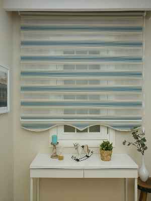 Zebra Perde - Degrade Renk Geçişli Pileli Zebra Perde- Mavi-bej-mavi Doymamış-mavi Grimsi