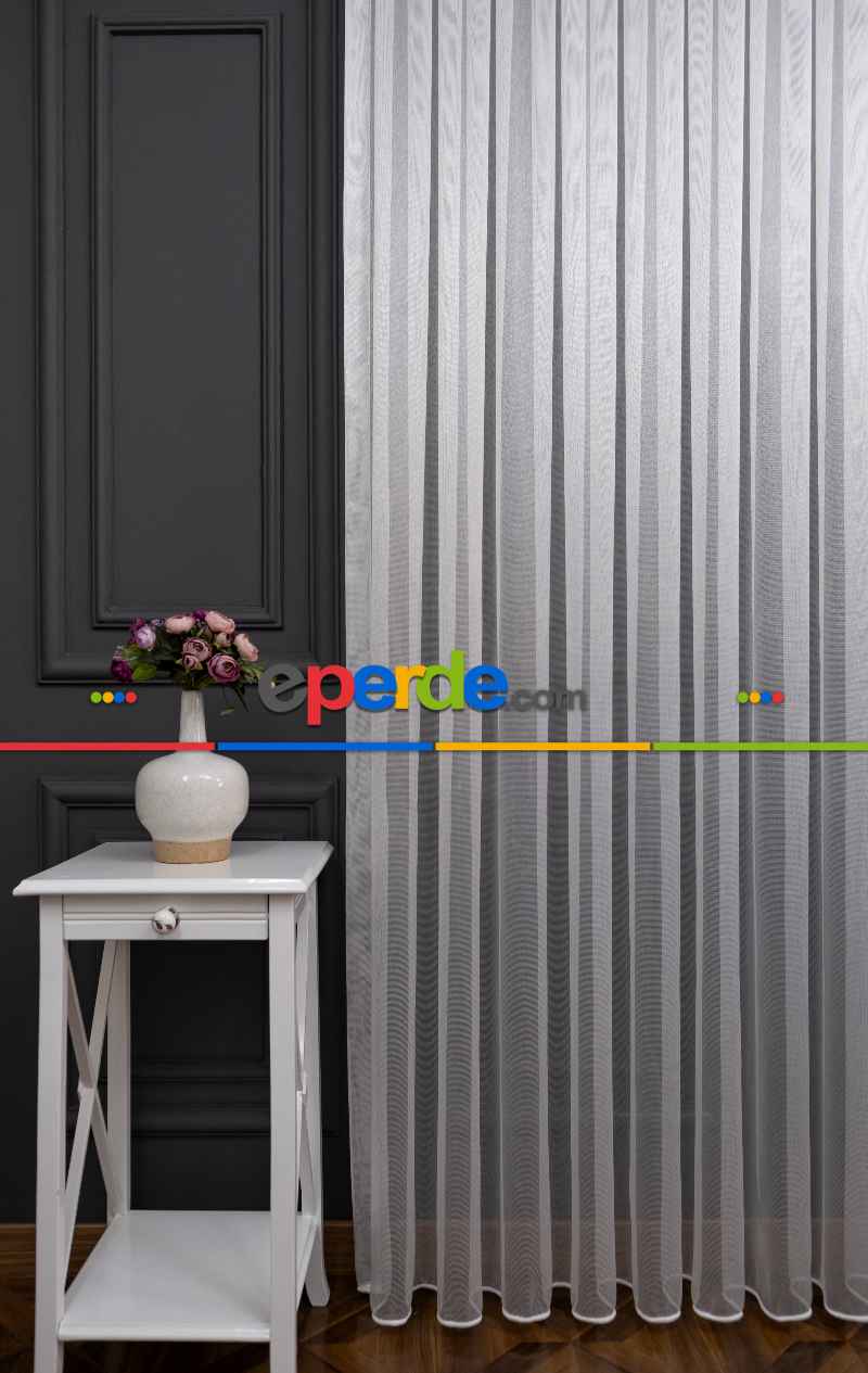 Salon - Ekru Döner Zırh Dökümlü Tül - İtinalı Dikiş - Yalancı Fon Ve Kruvaze Model Seçeneği - Kurşunlu Tül