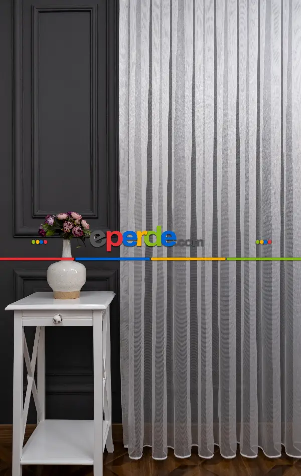 Ekru Döner Zırh Dökümlü Tül - İtinalı Dikiş - Yalancı Fon Ve Kruvaze Model Seçeneği - Kurşunlu Tül