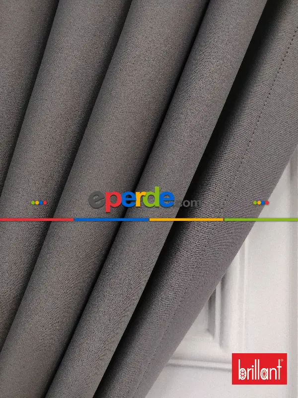 Yatak Odası - Brillant Karartma Blackout Koyu Gri Renk Fon Perde- Gri Koyu