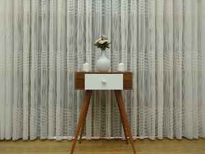 Enine Çizgili Tül Perde- Ekru - Kurşunlu Tül