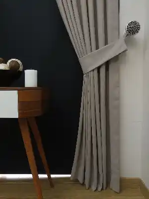 Taş Rengi Açık Gri Düz Pileli Fon Perde- Gri Açık-Taş Rengi 70cm X 260cm 