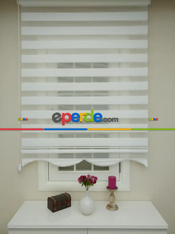 Beyaz Renk Plise Zebra Perde (kalın Zeminli)- Beyaz