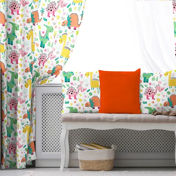 Çocuk Odası - Dinazor Desenli Fon Perde Evim862 Kumaşı Kalındır Duck Bezi Değildir- Mavi-beyaz