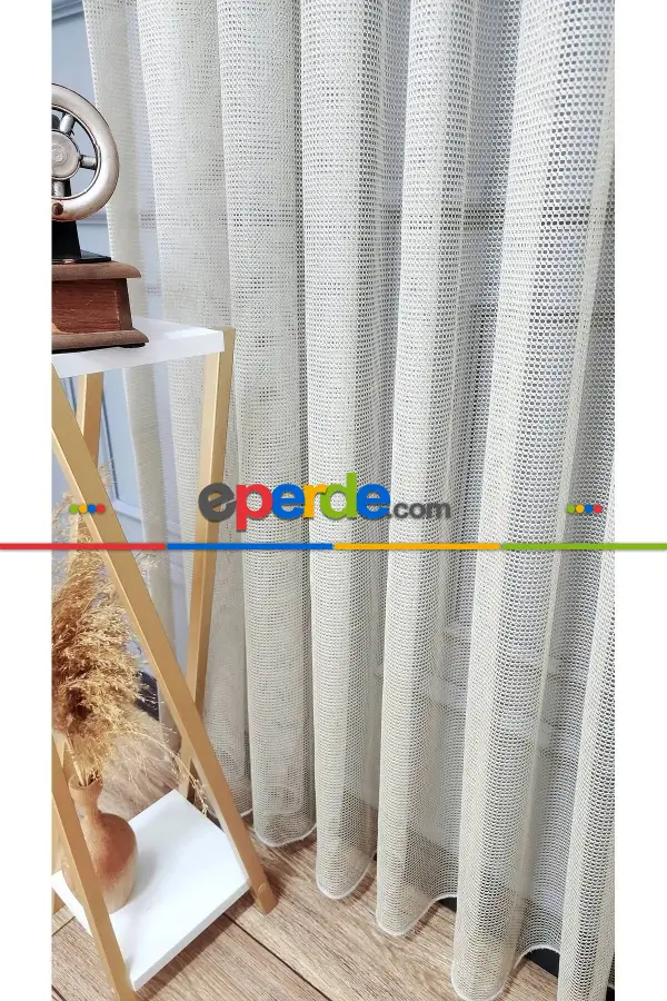 Salon Tül Perde - Vizon Renk Fileli Tül Perde Ofis Büro Mutfak Tül Perde