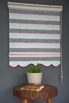 Halim Perdesan Zn-23 Gül Kurusu & Turkuaz Renk Etekli Veya Eteksiz Zebra Stor Perde