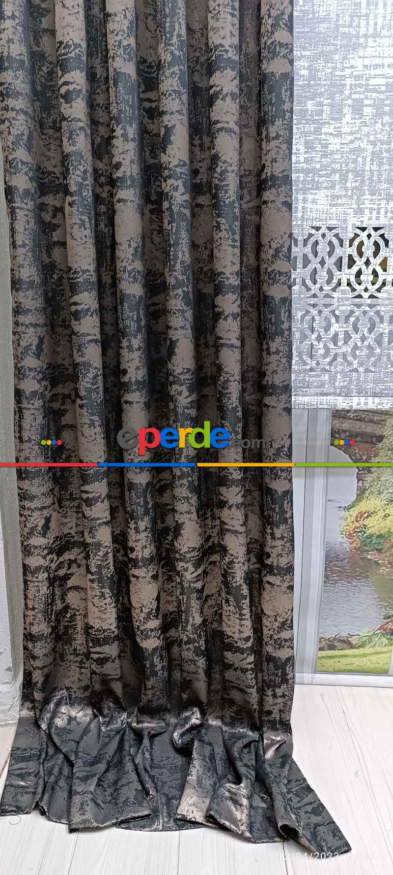 Salon Fon Perde - 2025 Elit Modern Damask Desenli Fosforlu İplik Dokuma Fon Perde - 3 Bakır-siyah