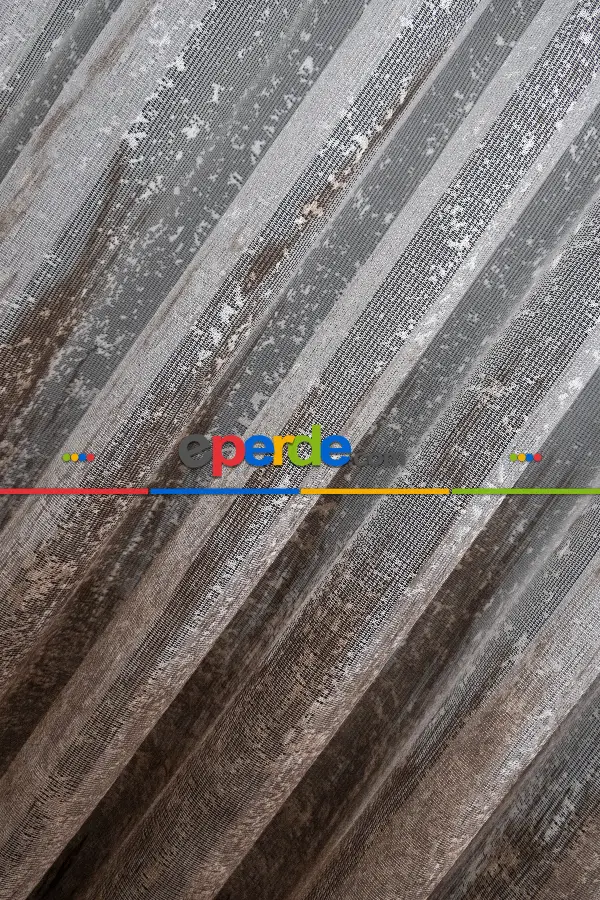 Modern Koyu Kahverengi Desenli Degrade Geçişli Örme Tül Perde Yüksek Kalite