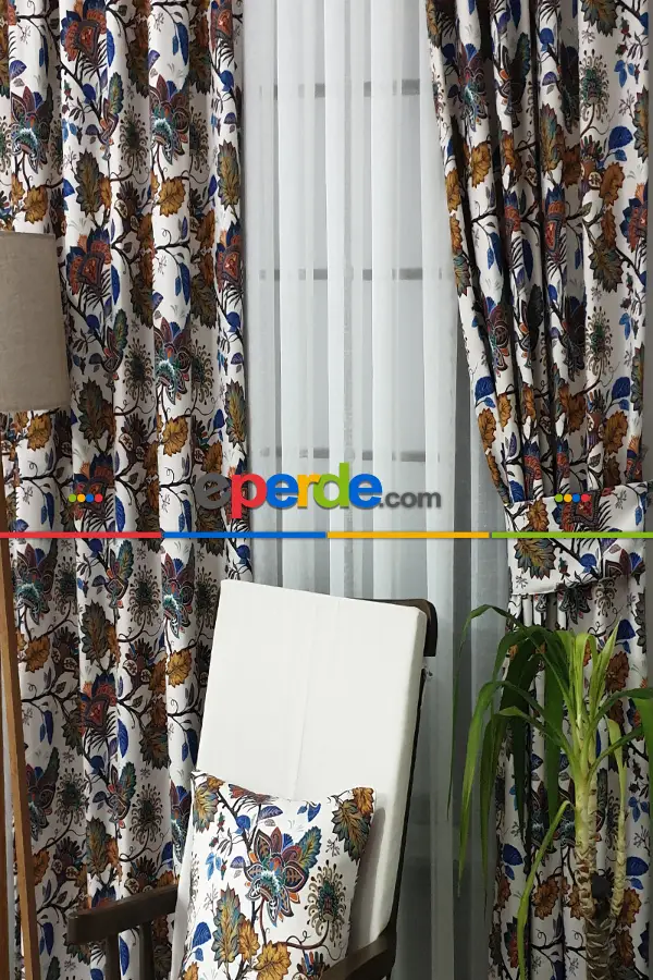 Yatak Odası - Kahve Çiçek Desenli Fon Perde Evm596 Kumaşı Kalındır Duck Bezi Değildir- Lacivert-Mavi-Kahverengi-Sarı-Beyaz-Bordo