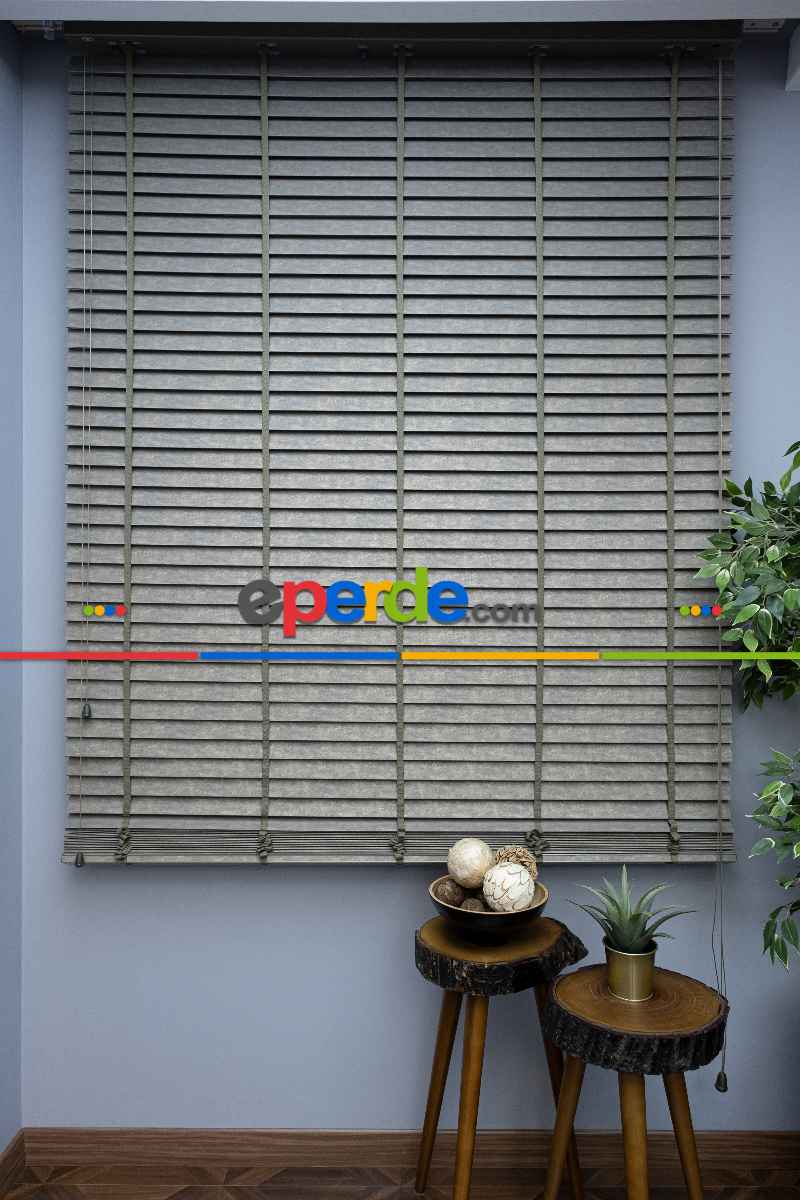 Mutfak 50 Mm Ahşap Jaluzi Perde - Kurdelalı- Haki