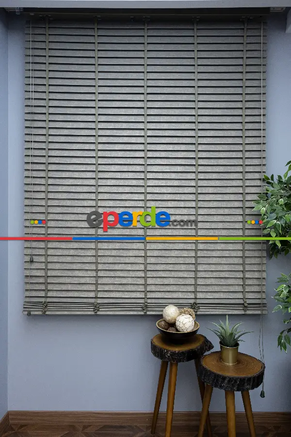 50 Mm Ahşap Jaluzi Perde - Kurdelalı- Haki