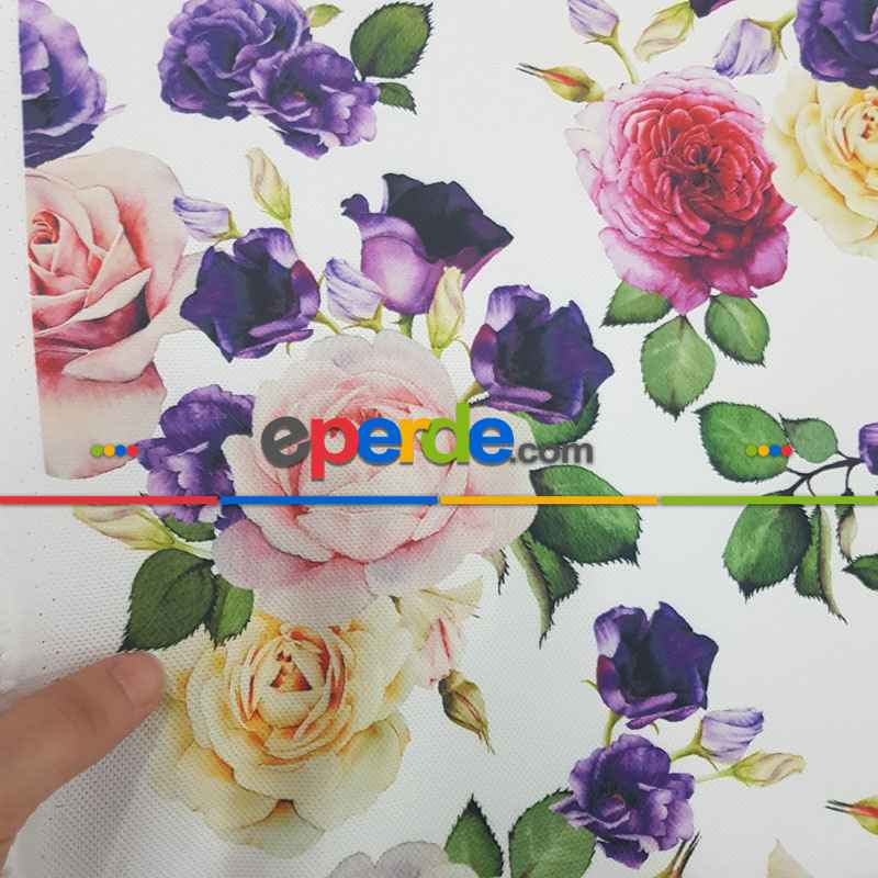 Çiçek Desenli Fon Perde Evm673 Kumaşı Kalındır Duck Bezi Değildir- Beyaz-Pembe Açık