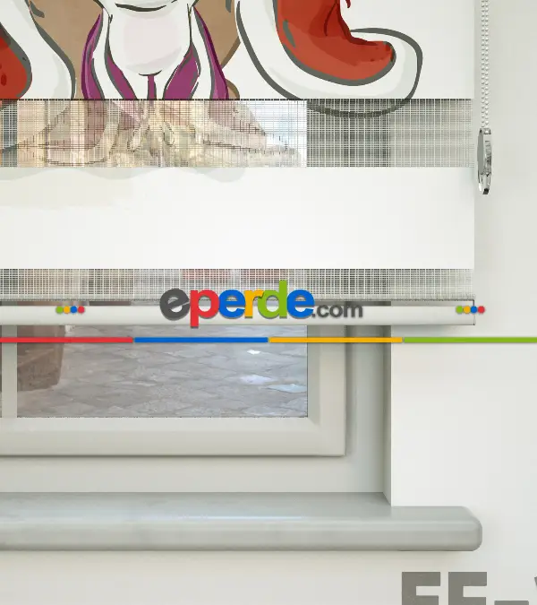 Sevimli Hayvan Desenli Baskılı Zebra Perde- Çok Renkli