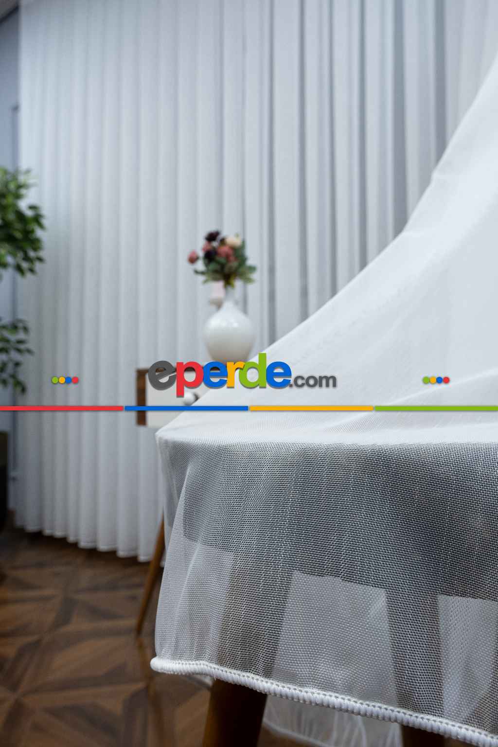 İnce Çizgili Hafif Keten Tül- Ekru - Kurşunlu Tül