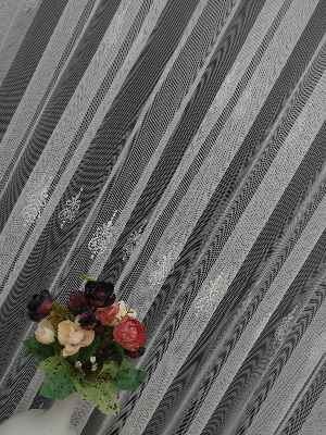 %60 İndirimli - Nakış İşlemeli Desenli Tül Perde - Ütü İstemez- Ekru