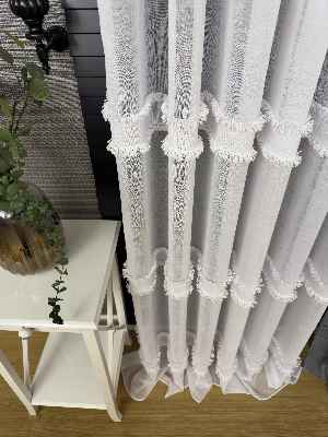 Yeni Trend Saçaklı Bantlı Keten Tül Perde Ekru Ve Gri Renk Seçenekleri