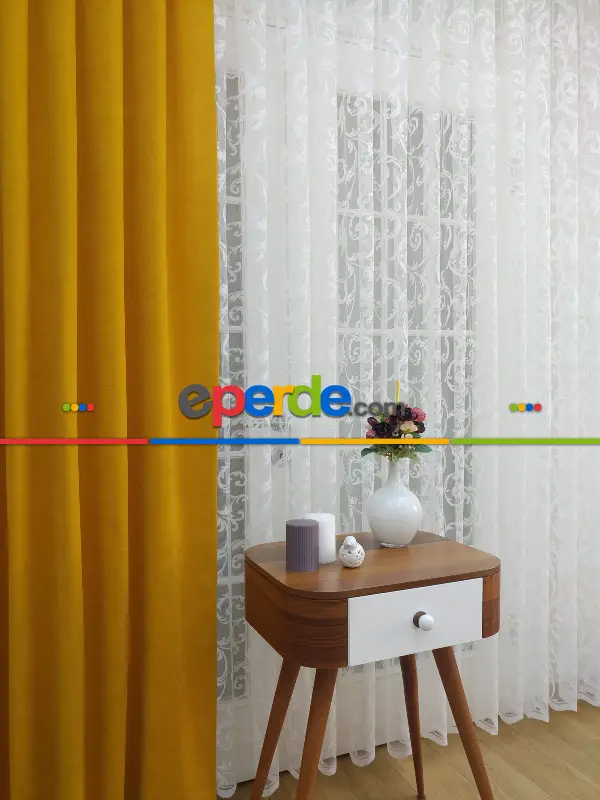 Sarmaşık Desenli Tül Perde- Ekru Bt 563