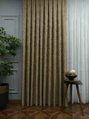 Jakar Desenli Fon Perde- Altın-kahve Açık