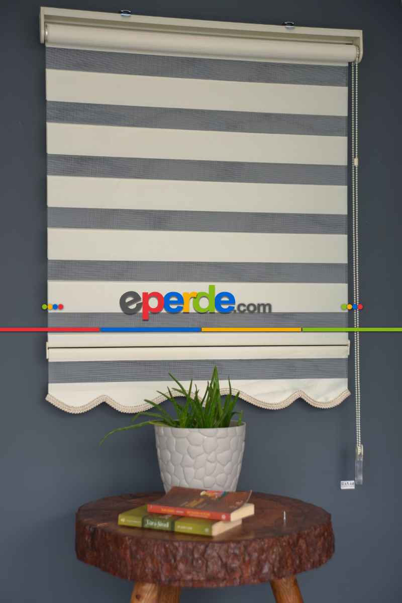 Halim Perdesan Ba-04 Krem Renk Etekli Veya Eteksiz Zebra Stor Perde