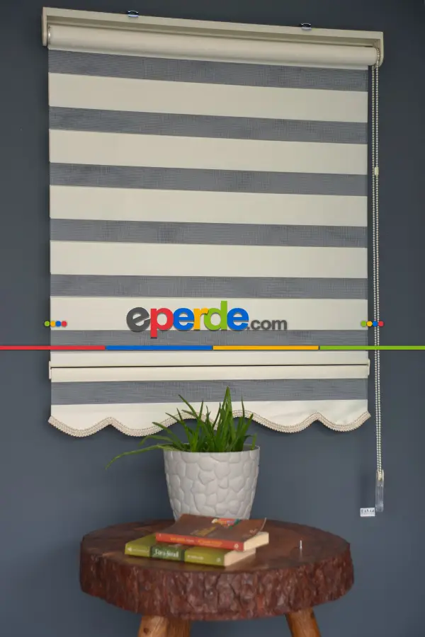 Halim Perdesan Ba-04 Krem Renk Etekli Veya Eteksiz Zebra Stor Perde