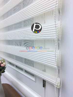 Plise Zebra Perde - Krem- Krem