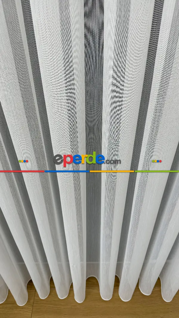 Oturma Odası - Beyaz Keten Düz Tül Perde - Ağır Gramajlı Premium