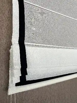 Katlamalı Perde Beyaz Tül Üzerine Siyah Biyeli