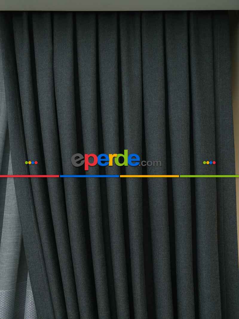 Keten Gri Renk Düz Fon Perde- Gri-füme-antrasit