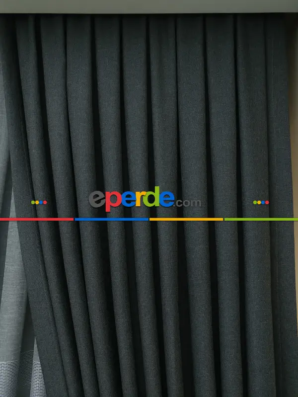 Yatak Odası - Keten Gri Renk Düz Fon Perde- Gri-füme-antrasit