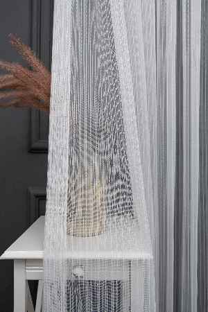 Yeni Trend Simli Çizgili Tül Perde-ekru- Kurşunlu Tül