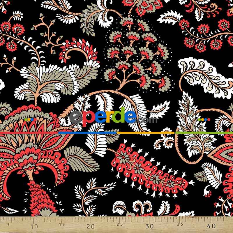 Çiçek Desenli Fon Perde Evm837 Kumaşı Kalındır Duck Bezi Değildir- Siyah-Beyaz