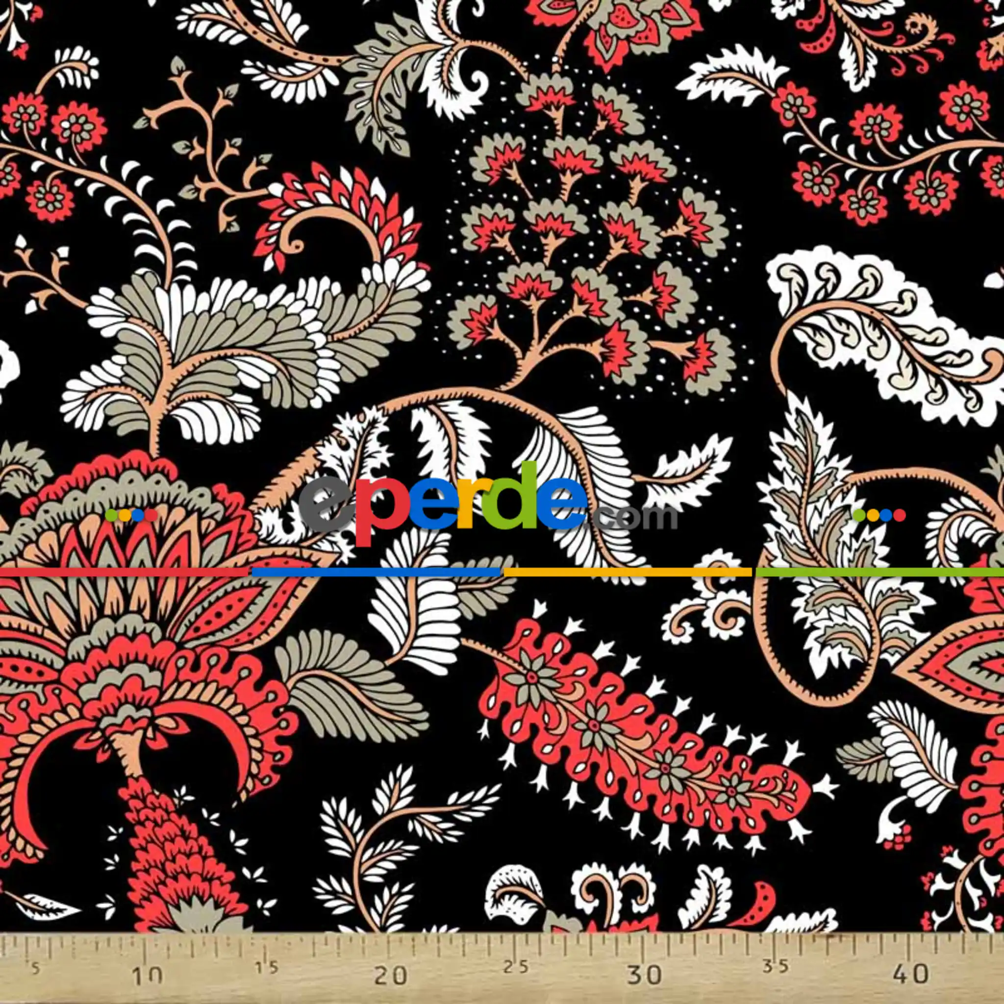 Çiçek Desenli Fon Perde Evm837 Kumaşı Kalındır Duck Bezi Değildir- Siyah-Beyaz