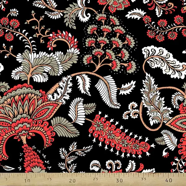 Çiçek Desenli Fon Perde Evm837 Kumaşı Kalındır Duck Bezi Değildir- Siyah-Beyaz