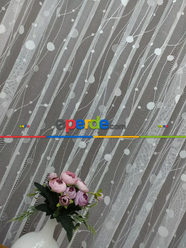 Çocuk Odası Tül Perde - Spor Puantiyeli Desen Fransız Dantel Tül Perde- Ekru