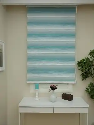 Zebra Perde - Geçişli Kırık Pileli Zebra Perde- Turkuaz Yeşili Ara Renk