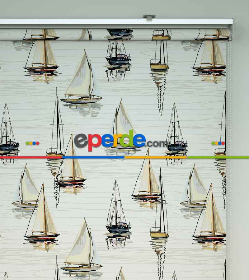 Yelkenli Desenli Baskılı Stor Perde- Çok Renkli