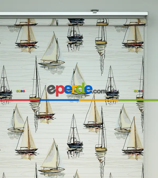 Yelkenli Desenli Baskılı Stor Perde- Çok Renkli