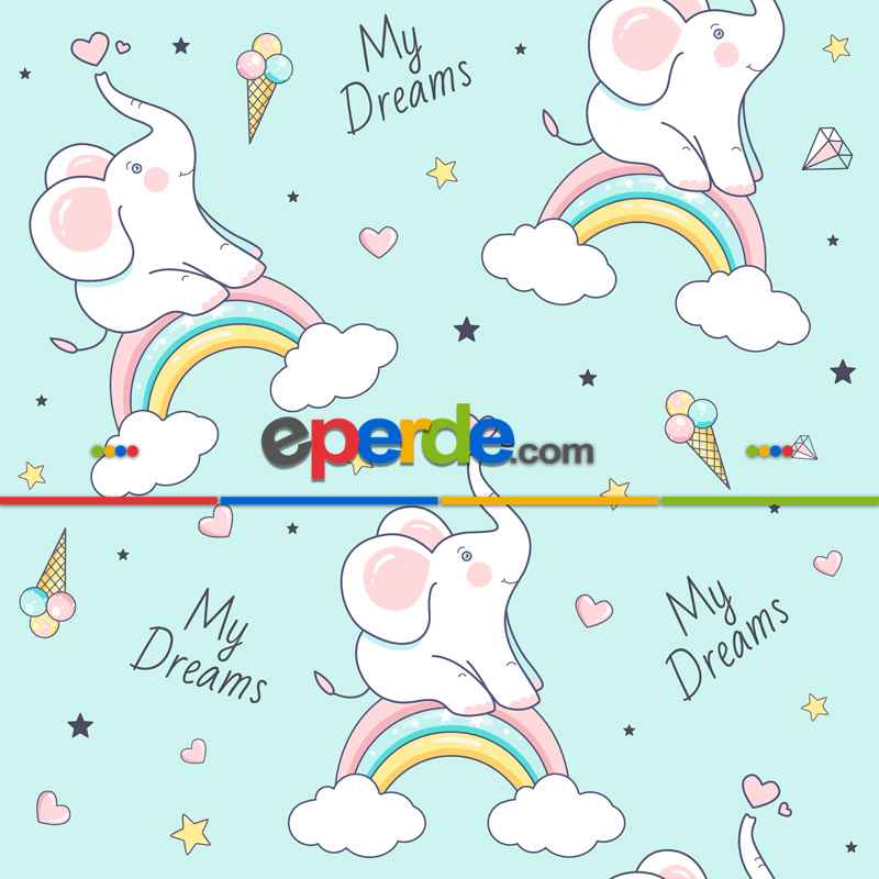 Yavru Fil Desenli Fon Perde Evm808 Kumaşı Kalındır Duck Bezi Değildir- Sarı-Beyaz-Pembe Açık