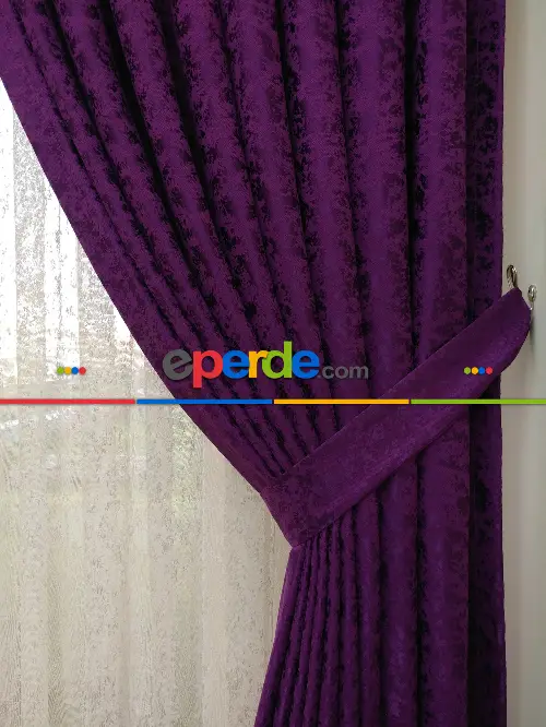 Eflatun Duz Jakar Fon Perde (150)- Eflatun