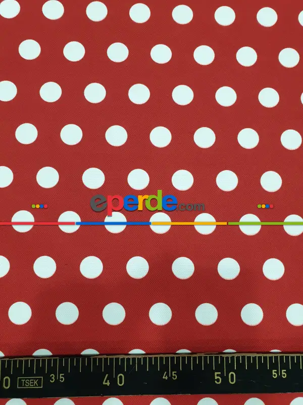 Puantiye Desenli Fon Perde Evm408-1 Kumaşı Kalındır Duck Bezi Değildir- Beyaz-Bordo