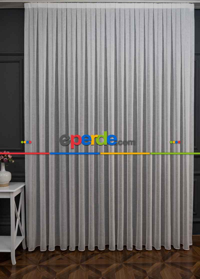 Keten Tül Ütü İstemez Dökümlü Tül - İtinalı Dikiş - Kanun Pile Seçeneği - Kurşunlu Tül