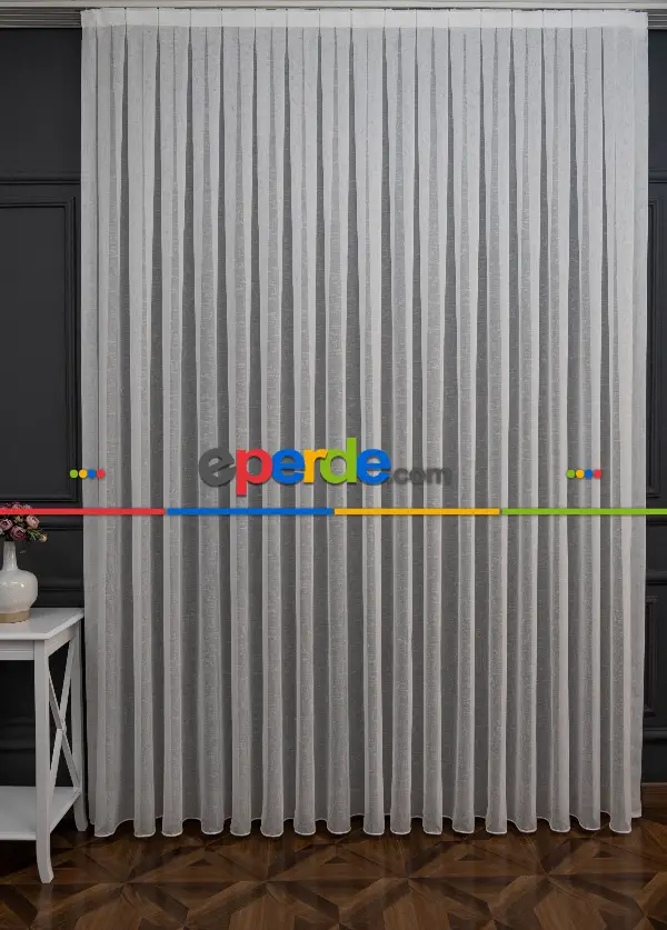 Keten Tül Ütü İstemez Dökümlü Tül - İtinalı Dikiş - Kanun Pile Seçeneği - Kurşunlu Tül