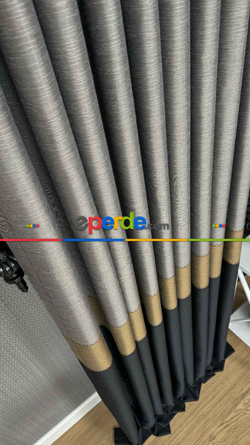 Altın Antrasit Gri Kombinli Jakar Dokuma, Premium Kalite Serisi Ağır Gramajlı