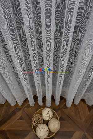 %50 İndirimli Hazır Ölçülü Etek Ucu Damask Desenli Örme Tül Perde