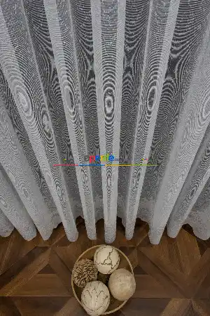 %50 İndirimli Hazır Ölçülü Etek Ucu Damask Desenli Örme Tül Perde