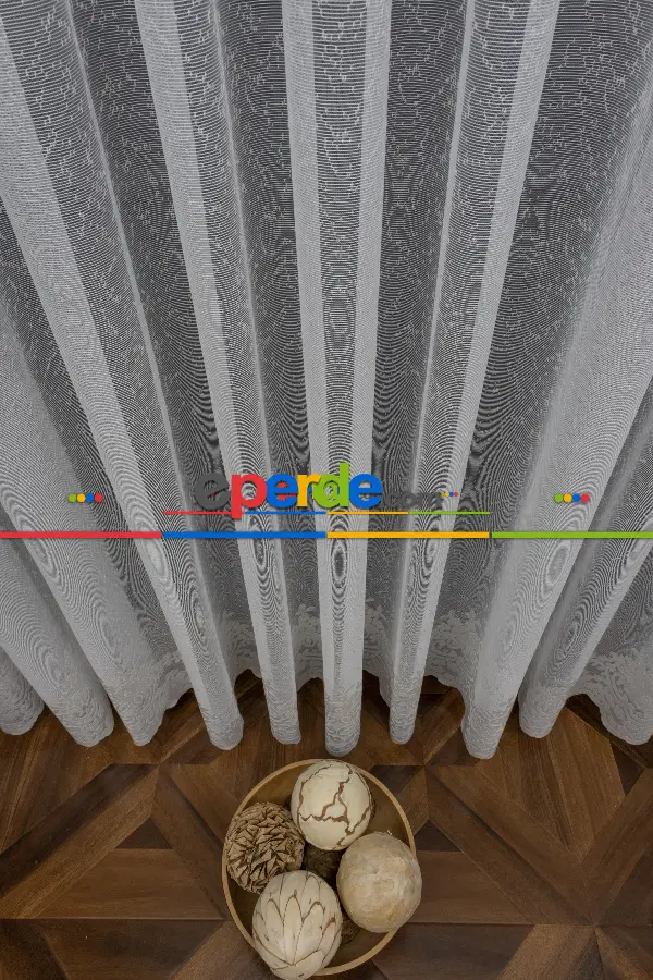 %50 İndirimli Hazır Ölçülü Etek Ucu Damask Desenli Örme Tül Perde